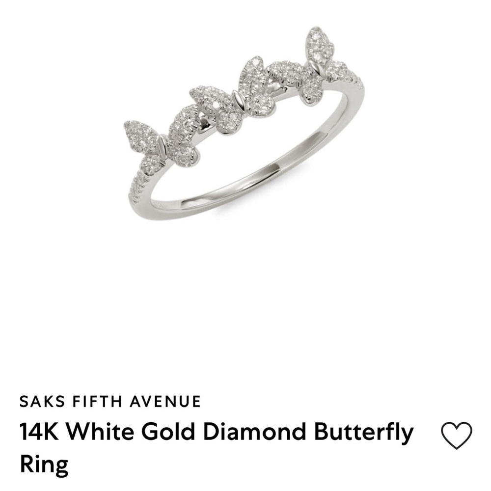 14k White Gold and Diamond Butterfly Ring Purchased From Saks 5th.